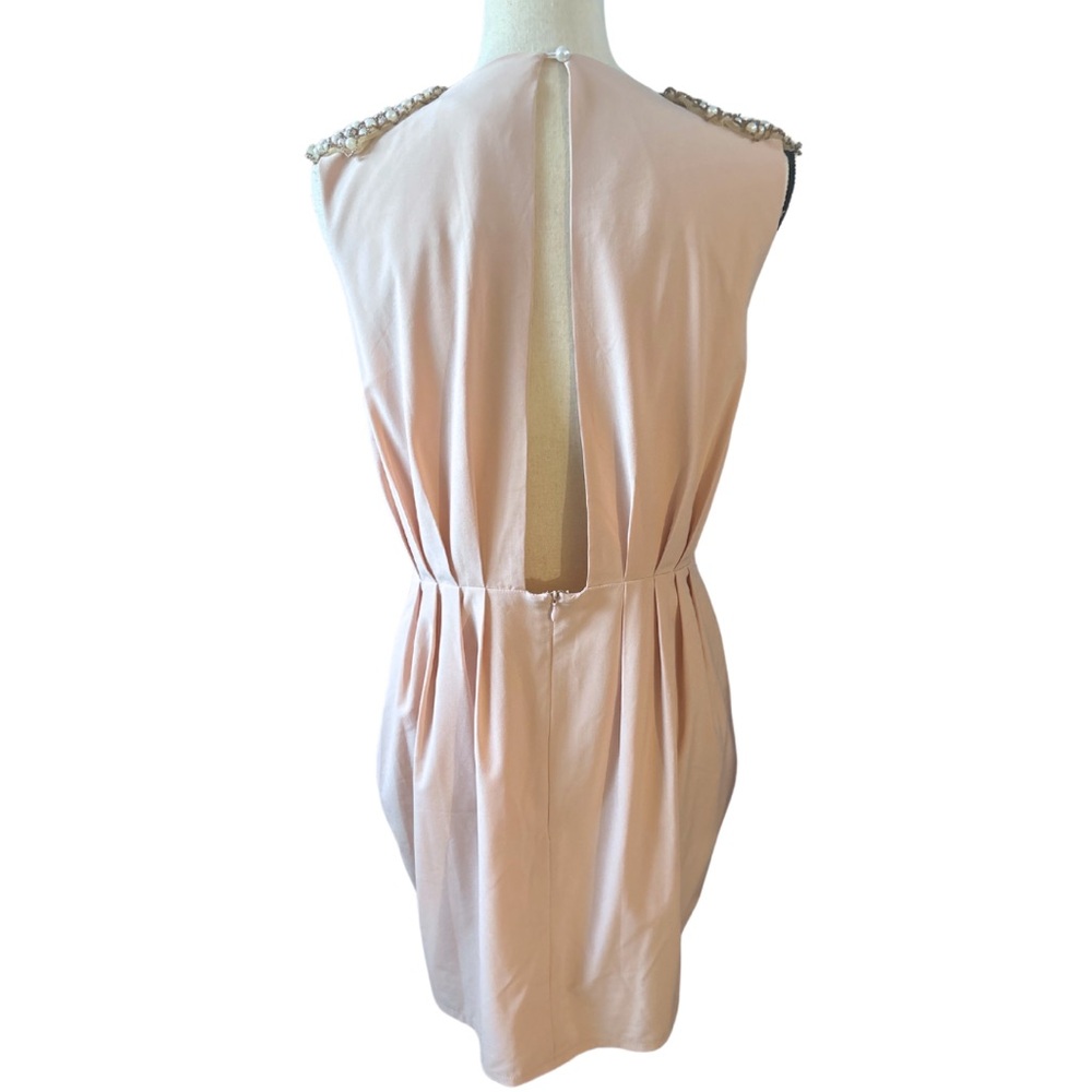 Ark & Co Pearl Shoulder Embroidered Beaded Dress Pink Peach Gold Size Large - Picture 4 of 5